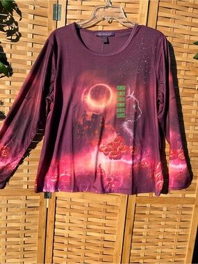 🐾2/$8- Gloria Vanderbilt Burgundy Halloween Pumpkin Graphic Long-Sleeve Top